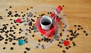 Valentine`s Day - cup of coffee, gift, hearts