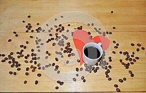 Valentine`s Day - cup of coffee, gift, hearts