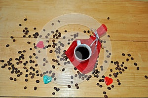 Valentine`s Day - cup of coffee, gift, hearts