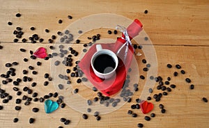 Valentine`s Day - cup of coffee, gift, hearts