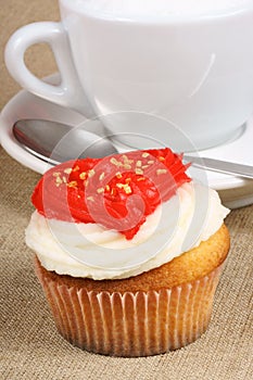 Valentine's day cupcake and cappuccino
