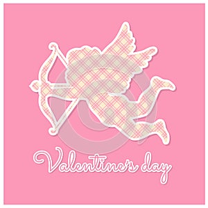 Valentine`s day with Cupid hold Archer in Scottish Tartan Texture