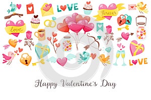 Valentine`s Day cute background full of elements