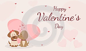Valentine`s Day with cute dogs kiss and Character dogs are in love greeting card.