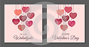 Valentine\'s Day. Decorative hearts. Polish and english.