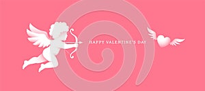 Valentine`s Day design with cupid illustration and flying heart