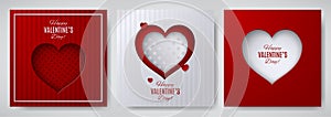 Valentine`s day design set. Greeting card, poster, banner collection. Cutted paper heart
