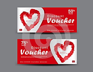 Valentine`s Day Discount Voucher, Gift Voucher template layout, business flyer design, certificate, coupon