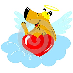 Valentine`s Day dog character. Dog in cupid fancy costume