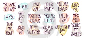 Valentine`s Day hand-drawn lettering collection.