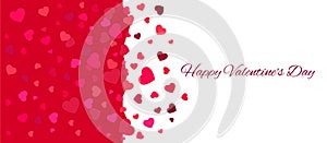 Valentine`s Day elegant greeting card with pink, crimson, red hearts and text on isolated white background