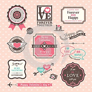 Valentine's day Elements labels and frames Vintage Style