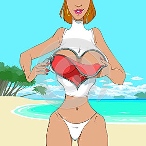 Valentine's Day erotic gift at tropical beach photo