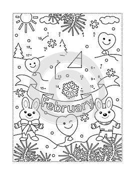 Valentine`s Day February 14 join the dots puzzle and coloring page