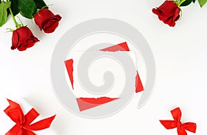 Valentine`s day. Festive background with red roses,