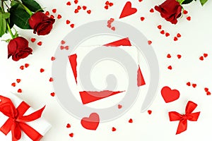 Valentine`s day. Festive background with red roses,