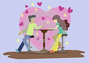 Valentine`s day first date boy and girl, concept illustration image