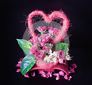 Valentine`s Day Flower Arrangement with Red Roses