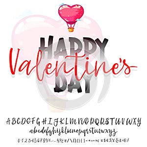 Valentine`s day. The font is bold, handwriting, for love cards and wedding cards
