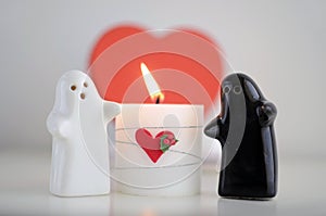 ValentineÂ´s Day Ghosts with Candle and Hearth