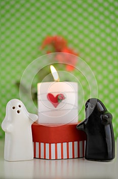ValentineÂ´s Day Ghosts Wedding with Candle, Flowers and Hearth