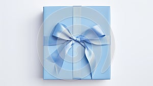 Valentine\'s Day Gift: Blue Gift Box With Bow On White Background