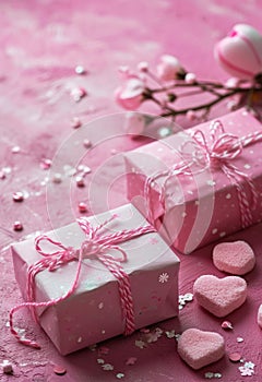 Valentine\'s day gift boxes. Holiday gifts, closeup