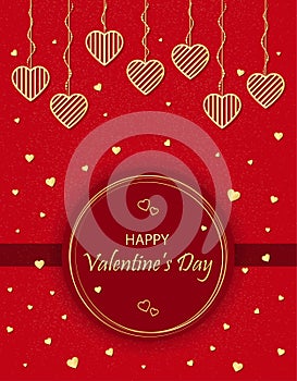 Valentine\'s Day Gift Pack Paper, Ribbon, Label, hanging golden jewelry heart design, golden beads, and hearts pattern