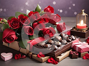 Valentine\'s Day, give chocolates and colorful flower gifts, a festival of happiness and love.