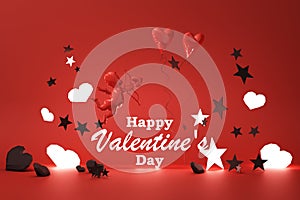 Valentine`s day glow concept red background with red .Cupid and red hearts