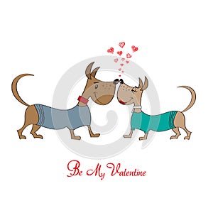 Valentine' s day greeting card with cartoon dog characters