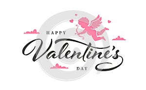 Valentine`s Day greeting card with cupid