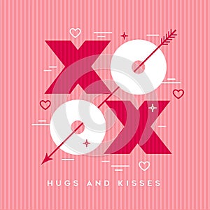 Valentine`s Day greeting card design. Modern minimalist geometric XOXO.