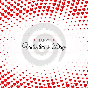Valentine`s day greeting card. Halftone Confetti red heart on white background with text Happy Valentines day.