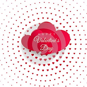 Valentine`s day greeting card. Halftone Confetti red heart on white background with text Happy Valentines day