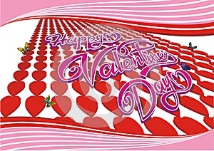 Valentine`s day greeting card on hearts background.