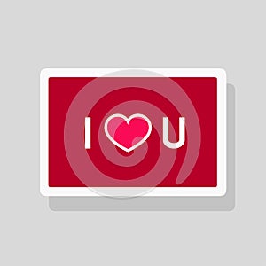 Valentine`s Day greeting card I Love You with abbreviated text and heart shape. Minimalist design