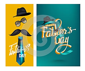 Father`s Day banners with levitating objects and letterings.