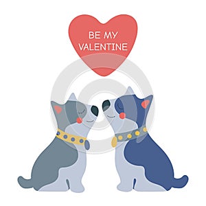 Valentine\'s day greeting card template with dogs and heart with text.
