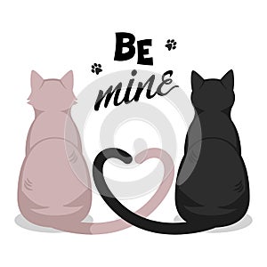 Valentine`s Day greeting card with two cute cats.