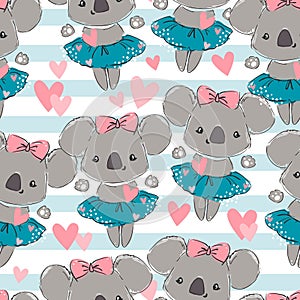 Valentine\'s Day. Heart and koala pattern. Print for baby clothes. Hand drawn cute gray koala. Vector illustration photo