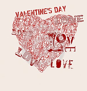 Valentine`s day, heart and love illustration, grunge style, vect