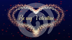 Valentine`s Day heart made of red wine and white splash isolated on deep blue background, which is bedecked with little