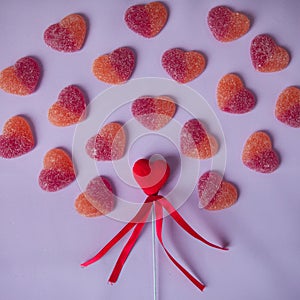 Valentine`s day heart shape candy. Close up