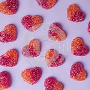 Valentine`s day heart shape candy. Close up
