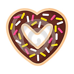 Valentine`s Day heart shaped chocolate donut with icing