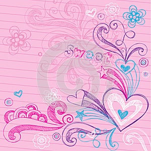 Valentine's Day Hearts Sketchy Doodles Vector
