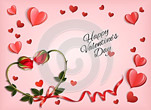 Valentine\'s Day holiday getting card with red roses shaped heart