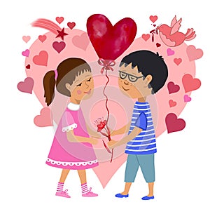 Valentine\'s Day.I love you.Boy and girl. Valentine cards.Digital illustration.