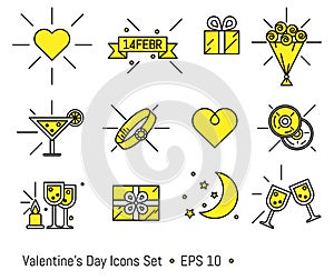 Valentine s day icons set in line art style